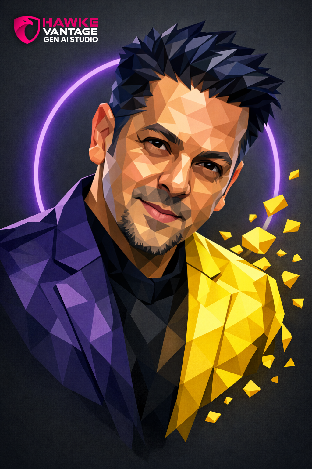 Hawke Vantage polygon portrait AI artwork