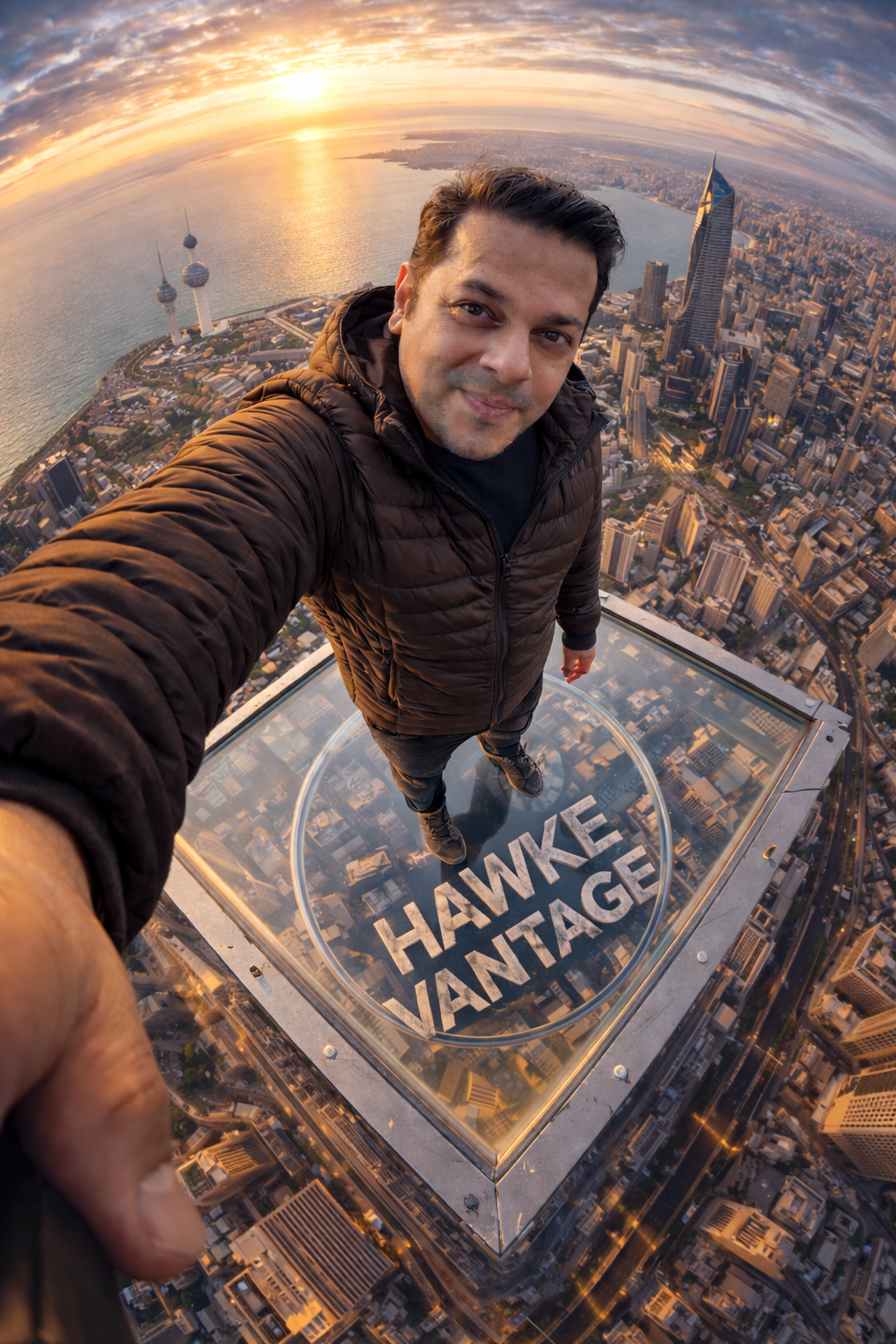 Hawke Vantage skydeck selfie AI artwork